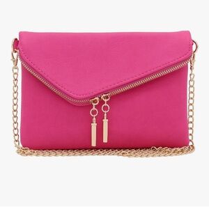Hot Pink Envelope Crossbody Bag with Gold Chain